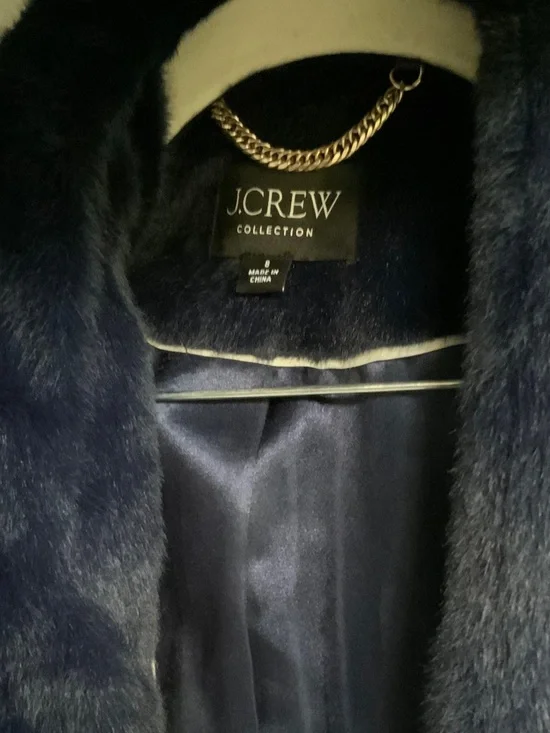 J. Crew Collection Deep Navy Faux Fur Long Coat - Picture 2 of 8
